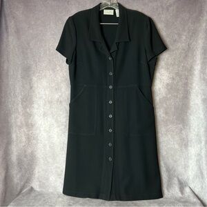 Liz Claiborne Black Button Front Short Sleeve Shift Dress Petite 12